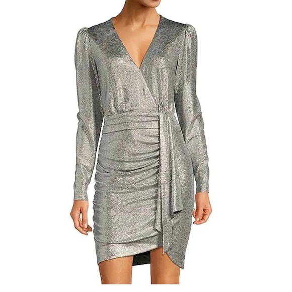Alex Marie Dresses & Skirts - NWT Alex Marie Chrissy Wrap Dress in silver